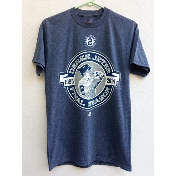 MAJESTIC DEREK JETER FINAL SEASON T-SHIRT 2014 NEW YORK YANKEES Blue S/Petite - Picture 1 of 8